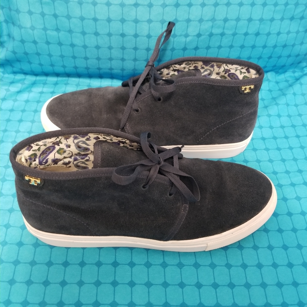 Tory Burch navy suede white soul GUC, size 9